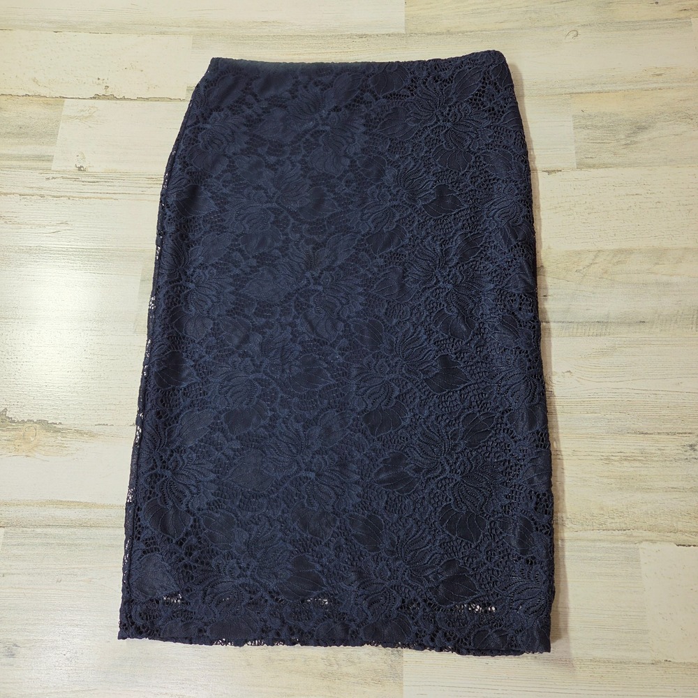 Metaphor Lace Pencil Skirt Navy Blue Women's size Medium Elastic Waist